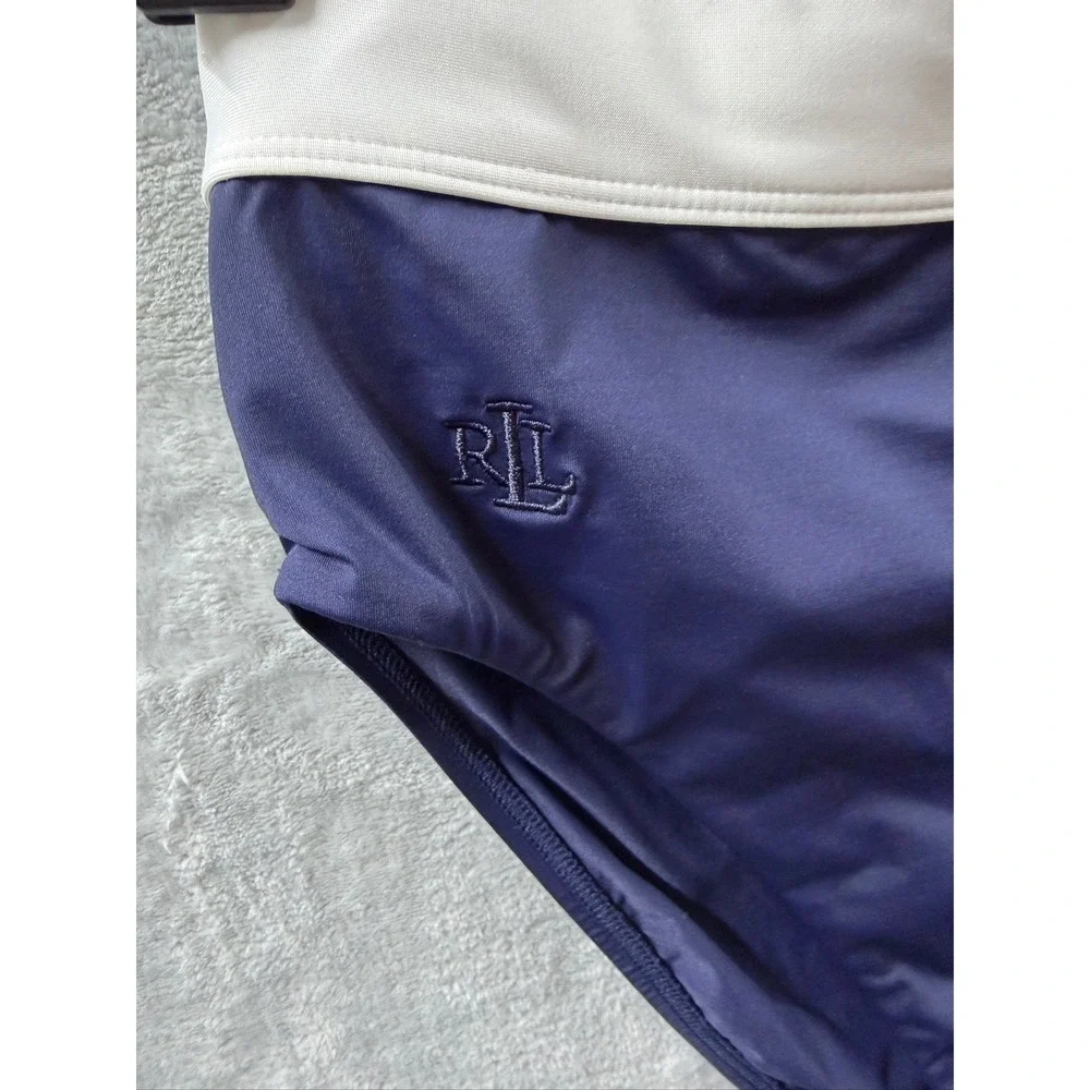 Lauren Ralph Lauren Womens Navy Blue White Bikini Set High Waist Swimsuit Sz 6